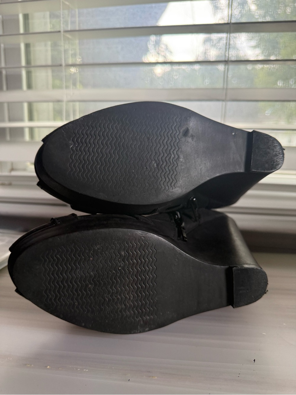 Trouve Black Peep-Toe Wedge Booties with Buckle Straps - Picture 3 of 5